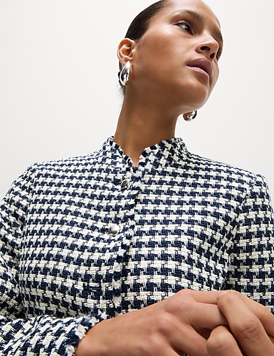 Tweed Checked Fringed Jacket