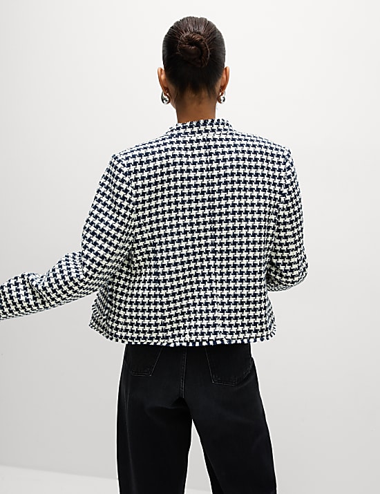 Tweed Checked Fringed Jacket