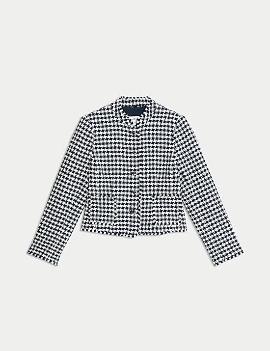 Tweed Checked Fringed Jacket