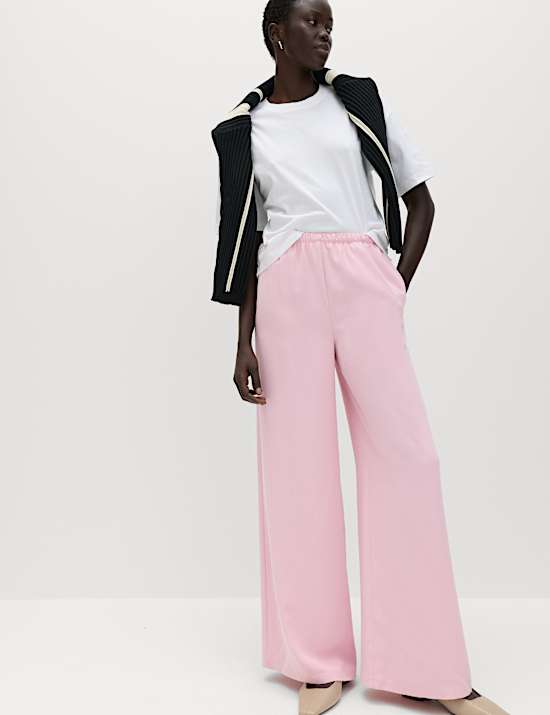 Crepe Elasticated Waist Wide Leg Trousers