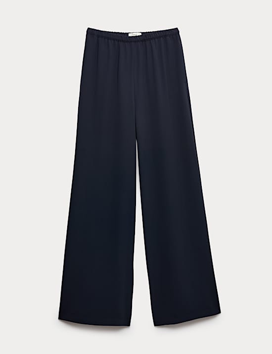 Crepe Elasticated Waist Wide Leg Trousers