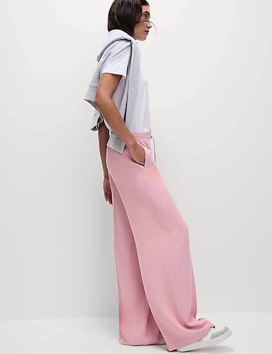 Crepe Elasticated Waist Wide Leg Trousers