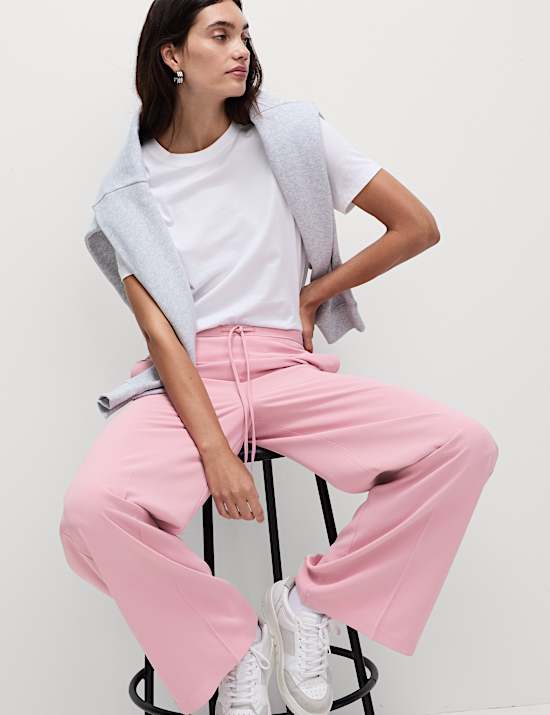 Crepe Elasticated Waist Wide Leg Trousers