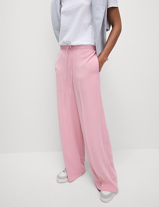Crepe Elasticated Waist Wide Leg Trousers