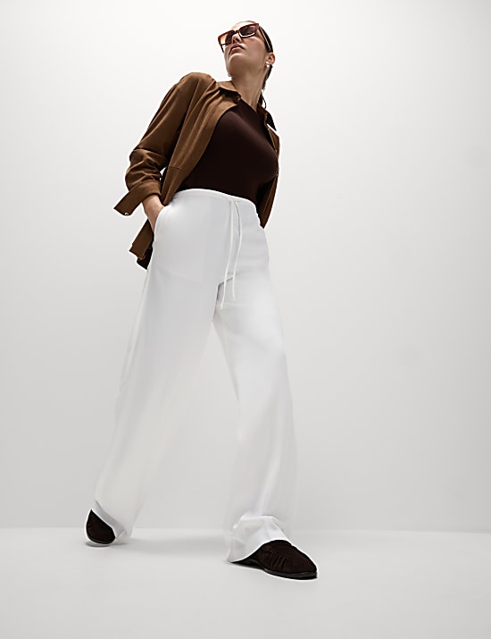 Crepe Elasticated Waist Wide Leg Trousers