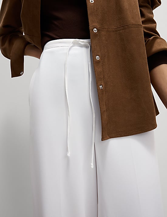 Crepe Elasticated Waist Wide Leg Trousers