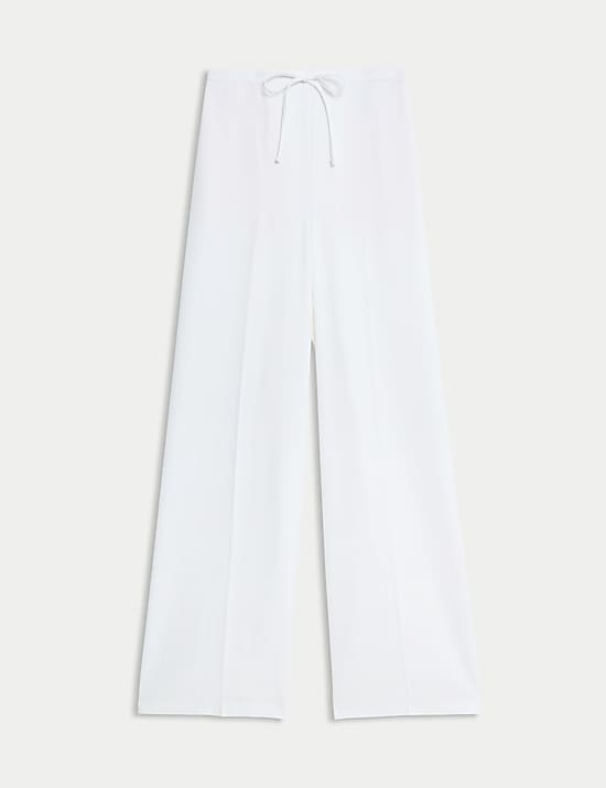 Crepe Elasticated Waist Wide Leg Trousers