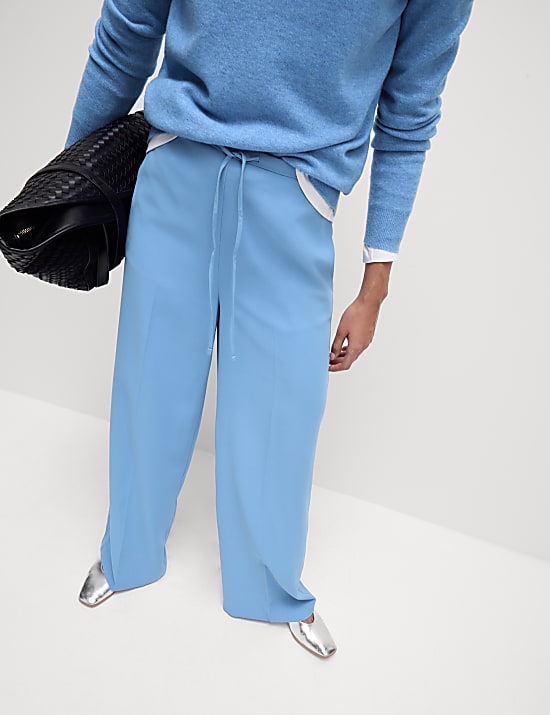 Crepe Elasticated Waist Wide Leg Trousers