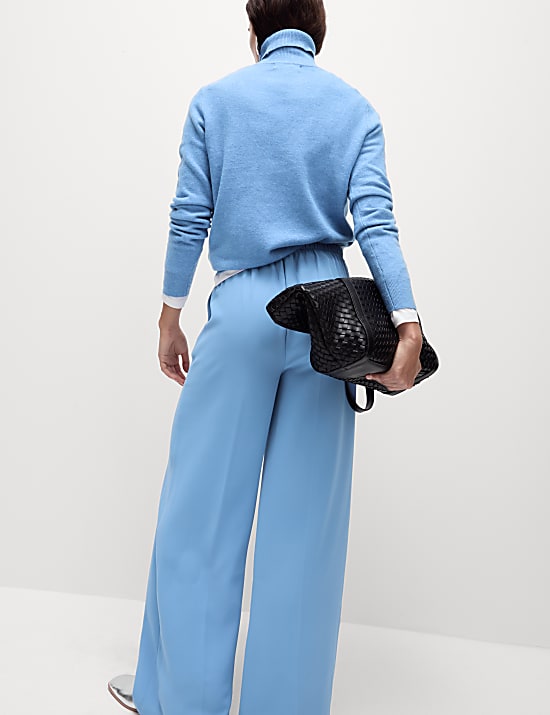 Crepe Elasticated Waist Wide Leg Trousers