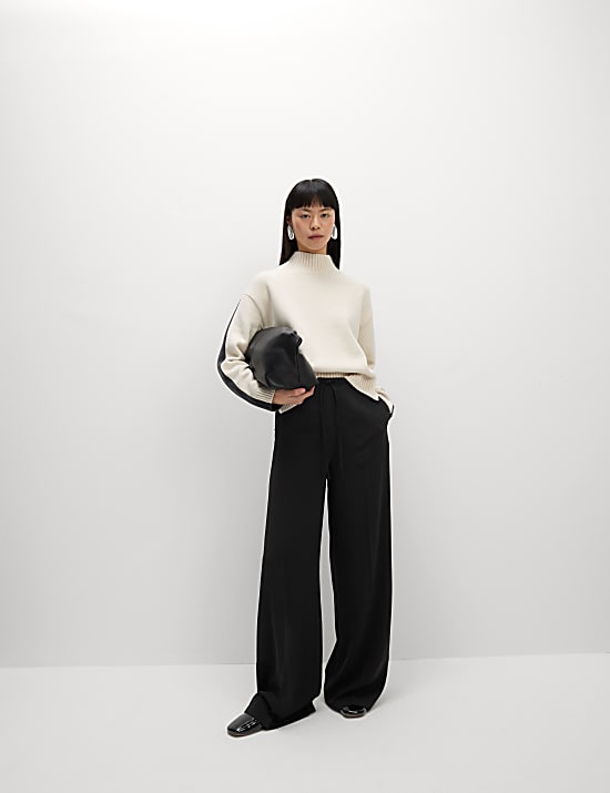 Crepe Elasticated Waist Wide Leg Trousers