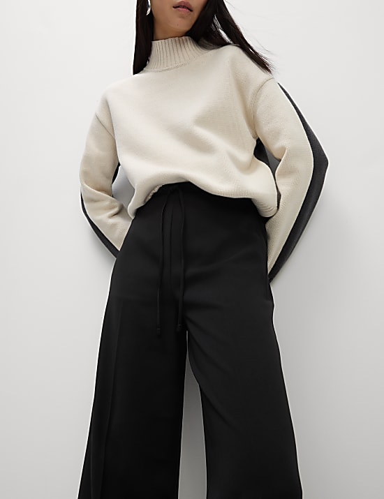 Crepe Elasticated Waist Wide Leg Trousers
