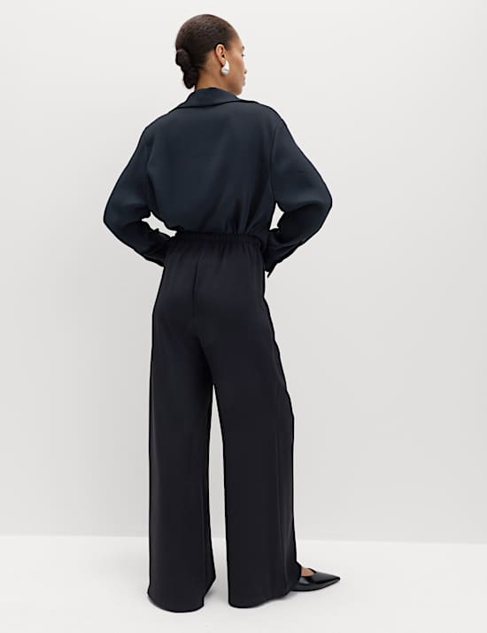 Crepe Elasticated Waist Wide Leg Trousers
