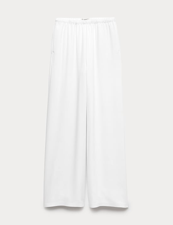 Broek van cr&ecirc;pestof met wijde pijpen en elastische tailleband