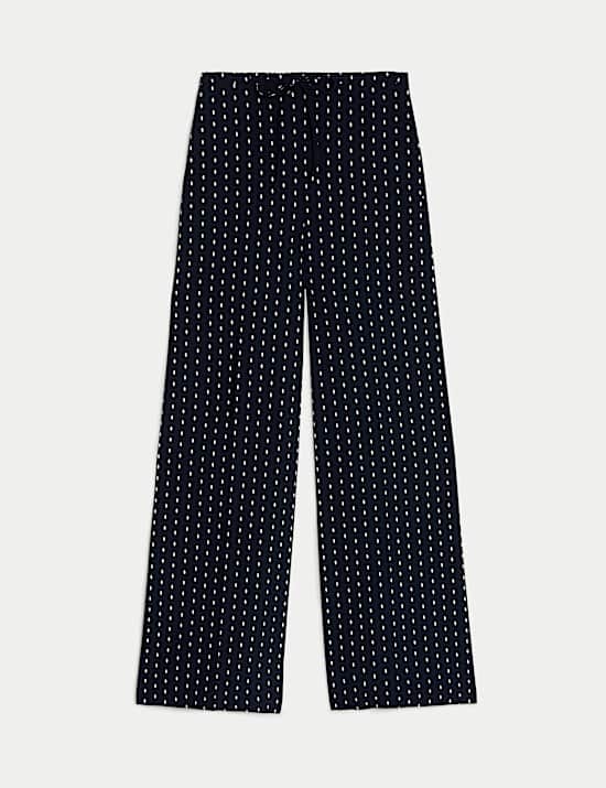 Polka Dot Drawstring Wide Leg Trousers
