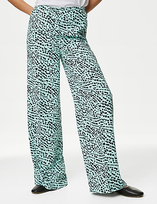 Pantalon large en lin avec imprimé et cordon