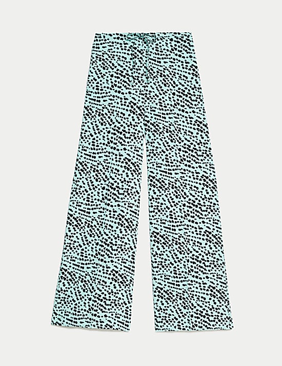 Pantalon large en lin avec imprimé et cordon