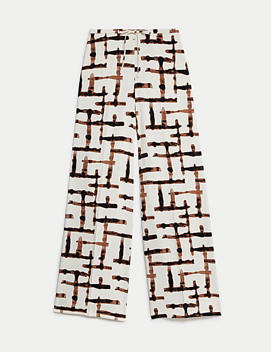 Printed Drawstring Wide Leg Trousers
