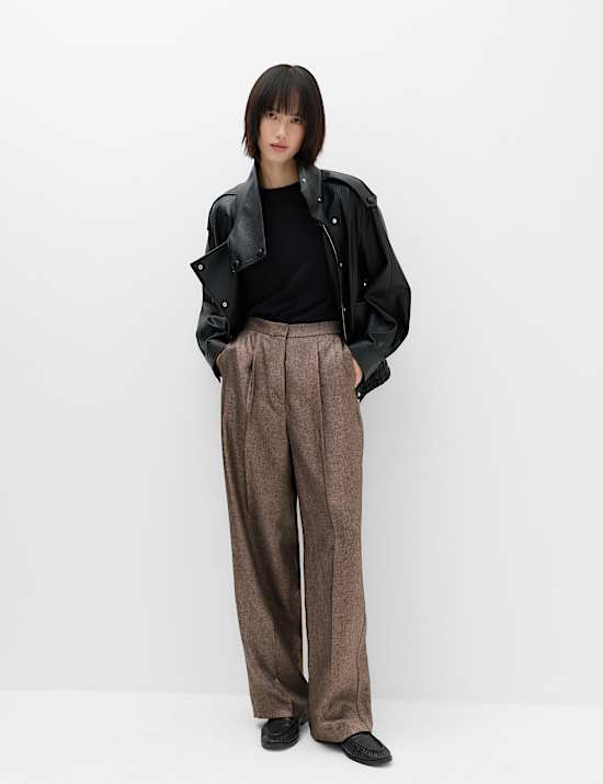 Straight Leg Textured Trousers