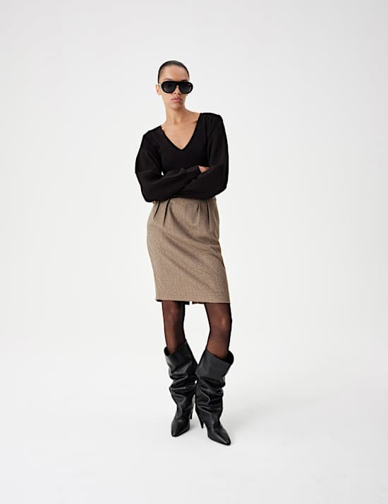 Tweed Herringbone Knee Length Tulip Skirt