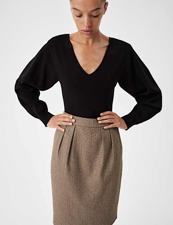 Tweed Herringbone Knee Length Tulip Skirt