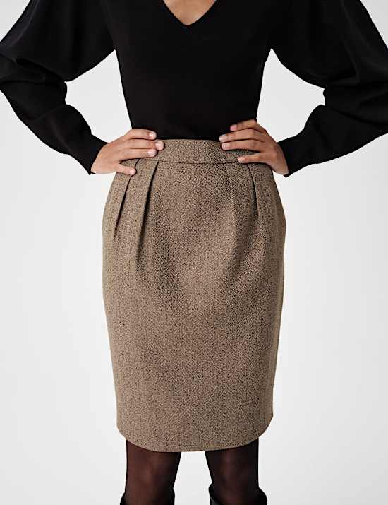 Tweed Herringbone Knee Length Tulip Skirt