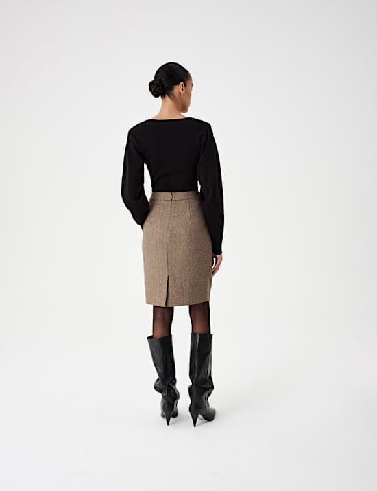 Tweed Herringbone Knee Length Tulip Skirt
