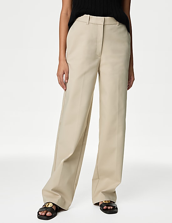 Cotton Blend Wide Leg Chinos