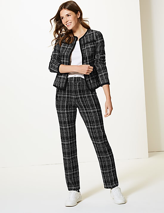 Checked Straight Leg Trousers