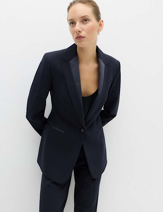 Straight Single Breasted Satin Trim Blazer