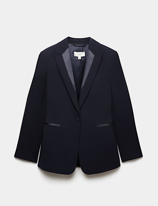 Straight Single Breasted Satin Trim Blazer