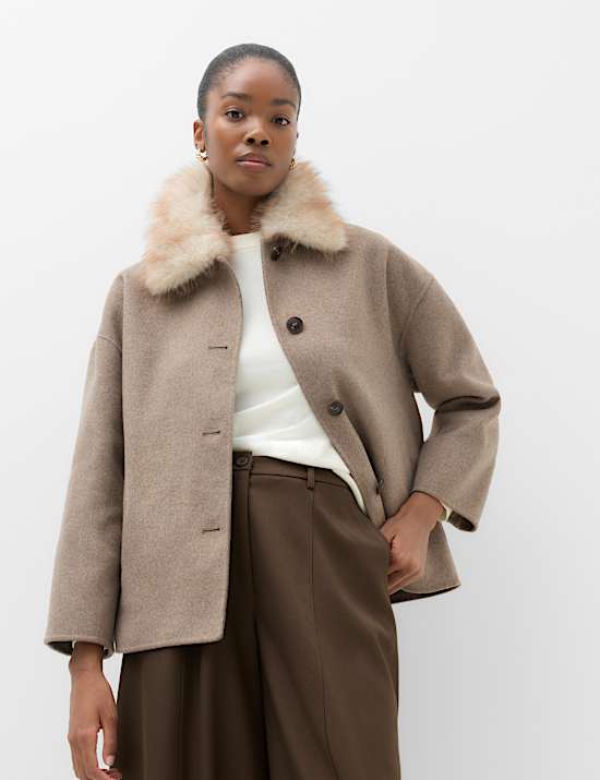 Faux Fur Trim Short Coat
