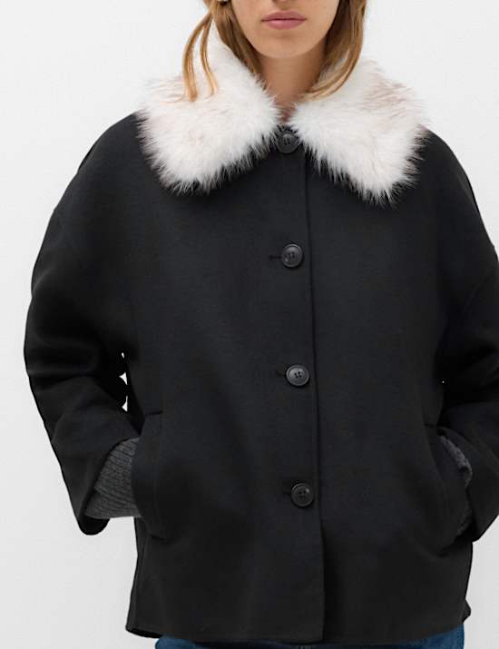 Faux Fur Trim Short Coat