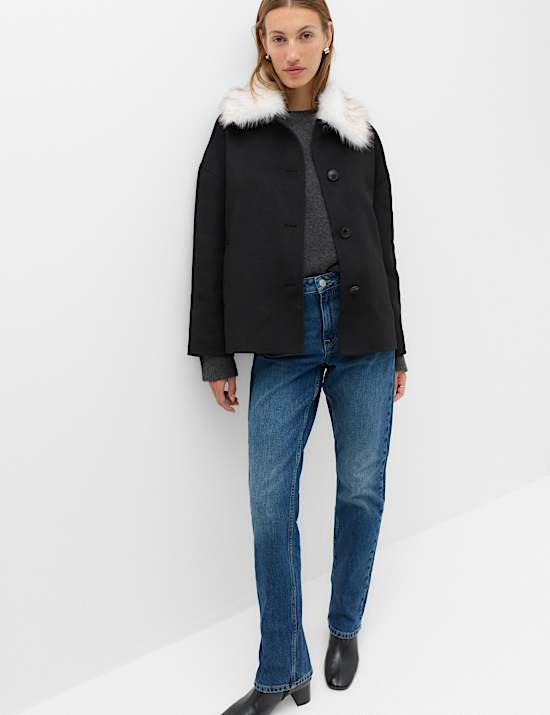 Faux Fur Trim Short Coat