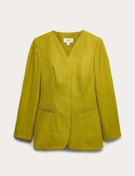 Sculpted Waisted Collarless Tailored Jacket