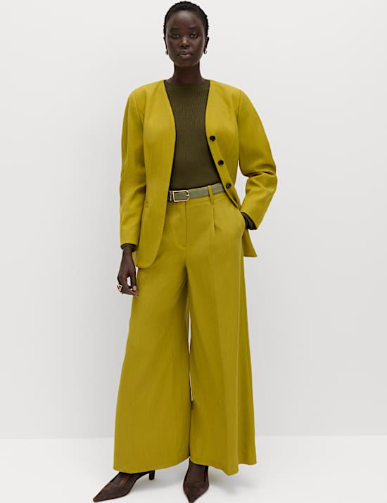 Pleat Front Wide Leg Trousers