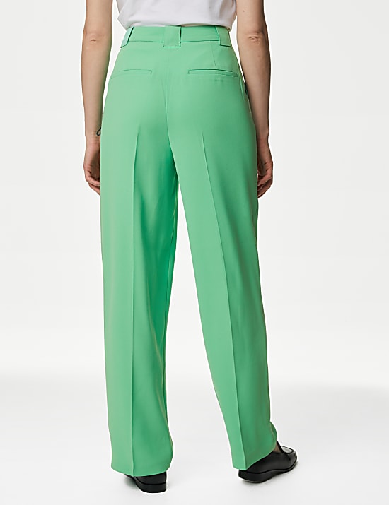 Crepe Pleat Front Straight Leg Trousers