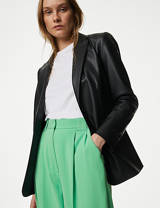 Crepe Pleat Front Straight Leg Trousers