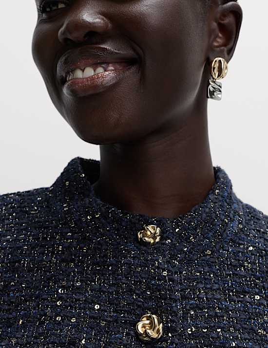 Tweed Sparkly Collarless Blazer with Wool