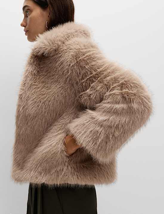 Faux Fur Collared Short Jacket
