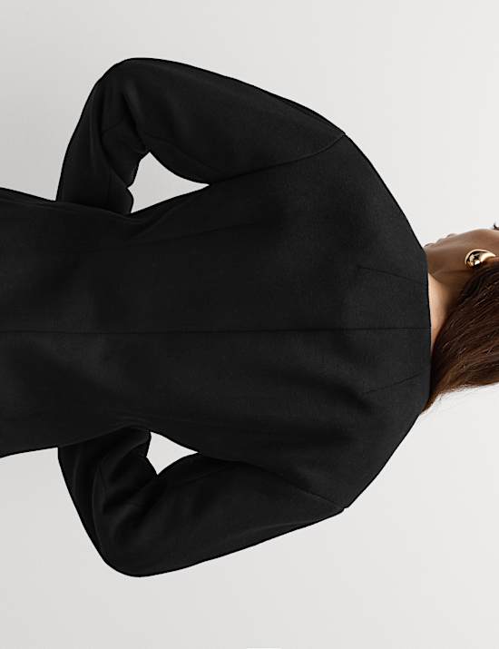 Waisted Collarless Tailored Coat with Wool