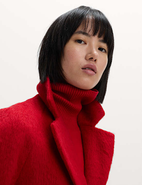 Brushed Revere Collar Single Breasted Longline Tailored Coat