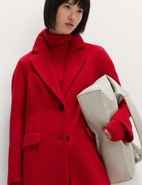 Brushed Revere Collar Single Breasted Longline Tailored Coat