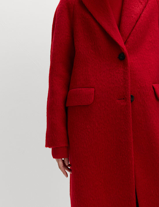 Brushed Revere Collar Single Breasted Longline Tailored Coat