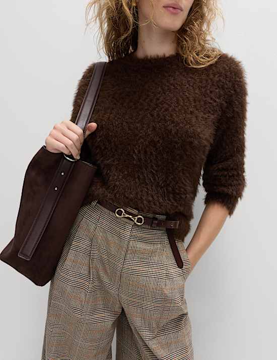 Checked Side Tab Back Pleated Trousers