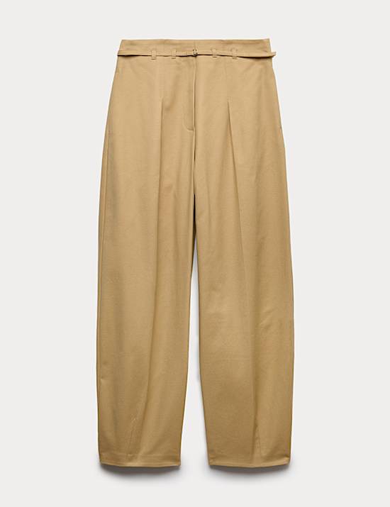 Cotton Rich Belted Barrel Leg Trousers