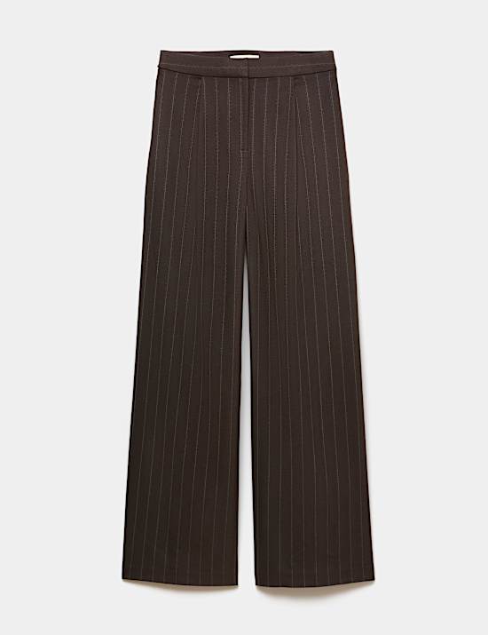 Pinstripe Pleat Front Wide Leg Trousers