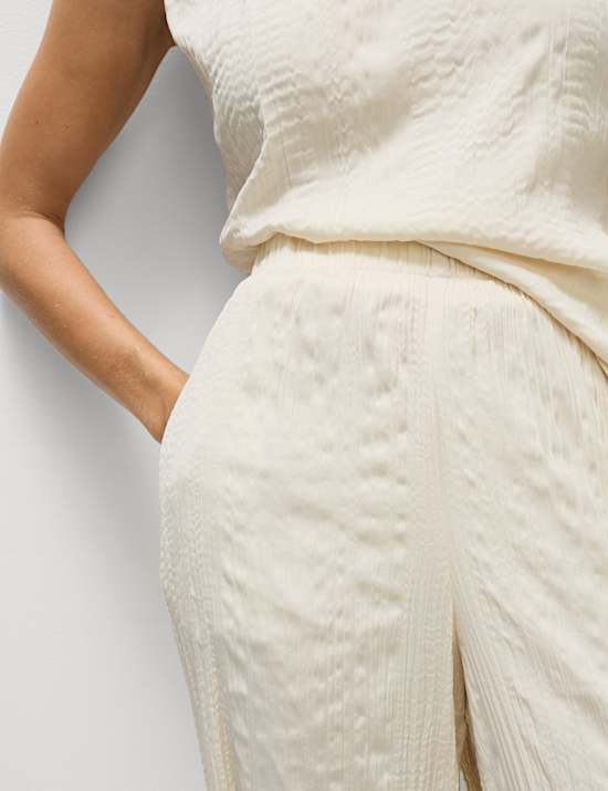 Plisse Wide Leg Trousers