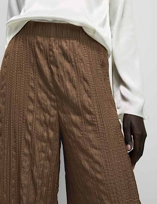 Plisse Wide Leg Trousers