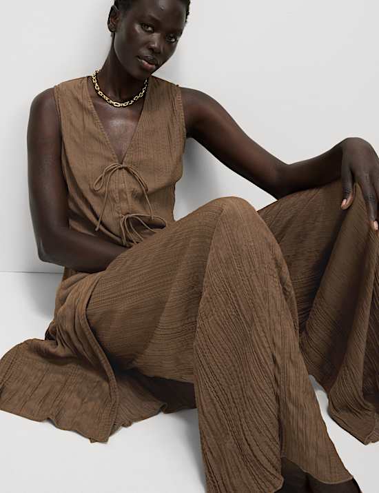 Plisse Wide Leg Trousers