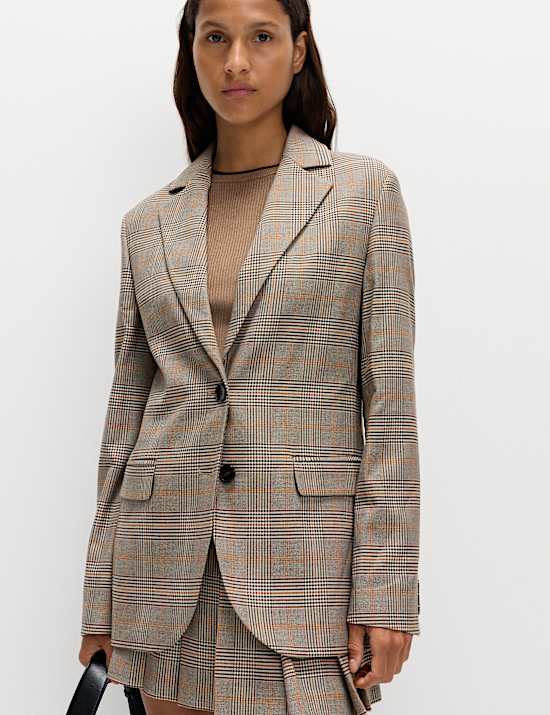 Blazer met één rij knopen en ruitmotief